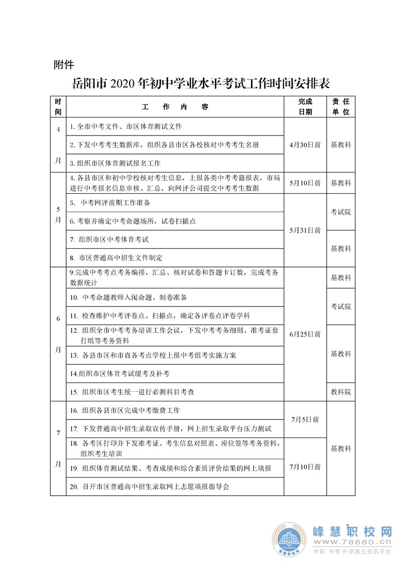 岳陽市教育體育局關于做好2020年全市初中學業水平考試通知