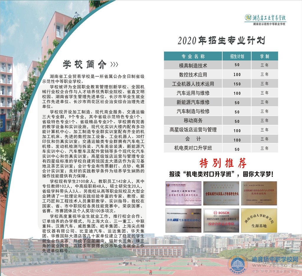 湖南省工業貿易學校2020年招生簡章