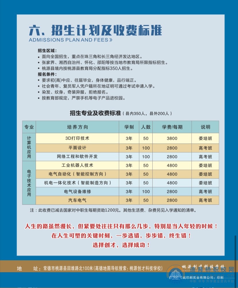 桃源創才科技學校2021年招生簡章